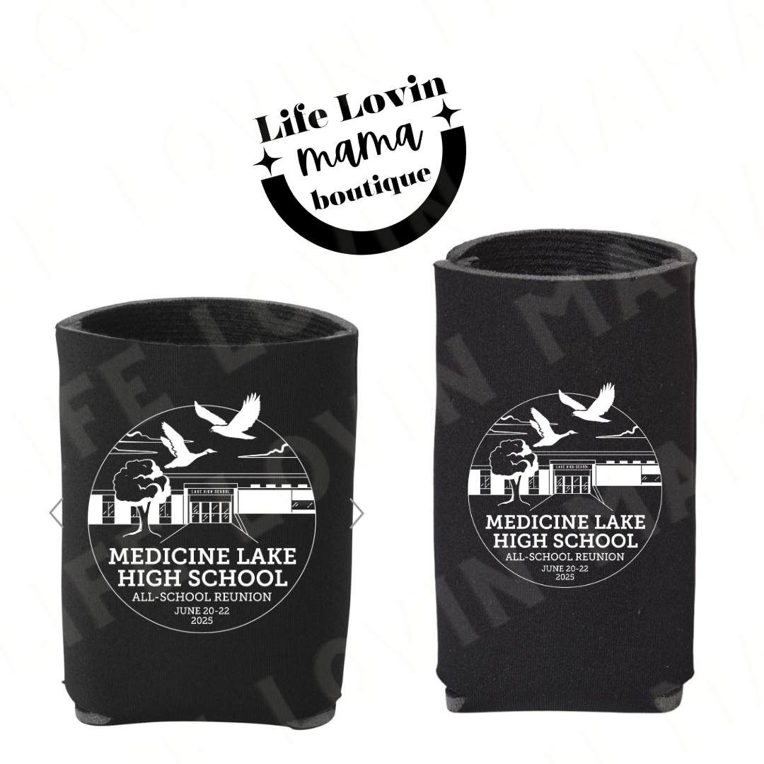 Med lake all school reunion can koozie