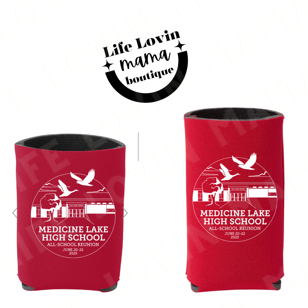 Med lake all school reunion can koozie